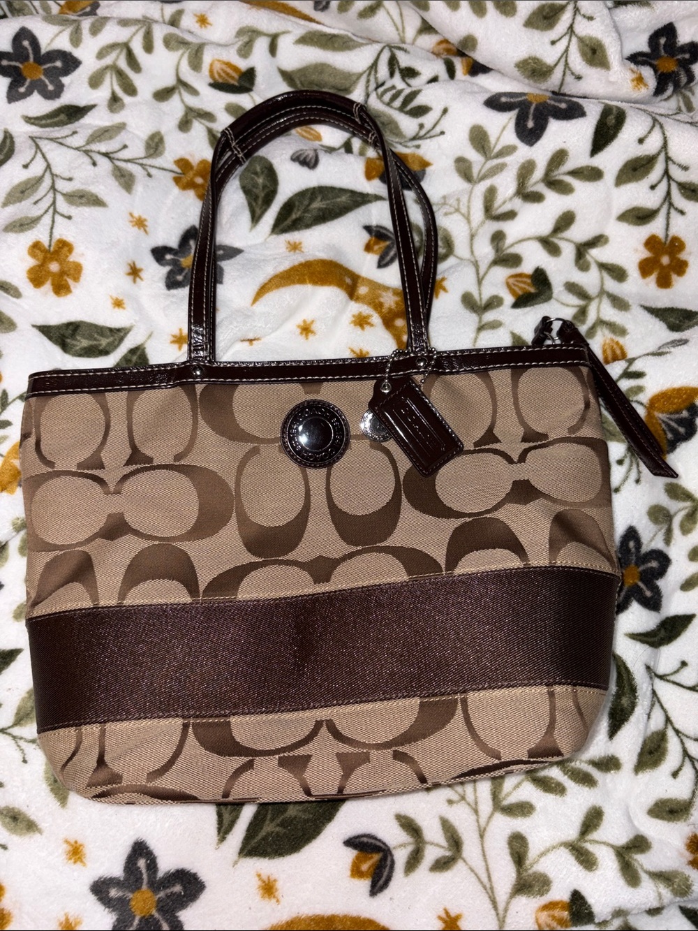 Coach Brown Signature Canvas Tote with Chocolate Trim - Picture 1 of 6